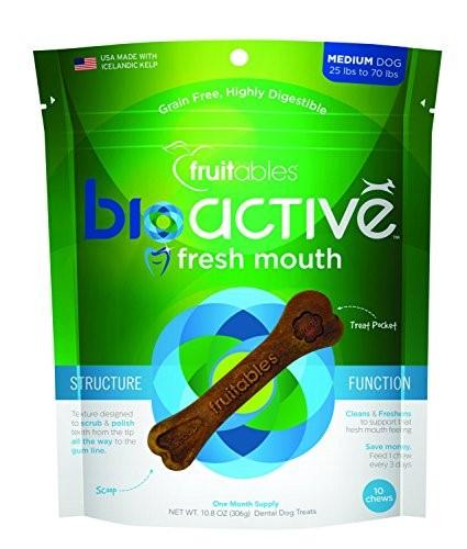 Fruitables BioActive Fresh Mouth Medium Dog Dental Chews - 10 ct Pouch  