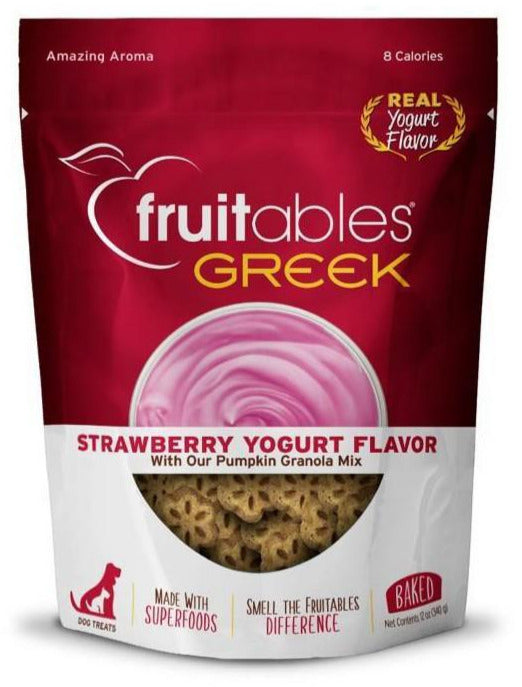 Fruitables Greek Strawberry Yogurt Crunchy Dog Treats - 12 oz Pouch  