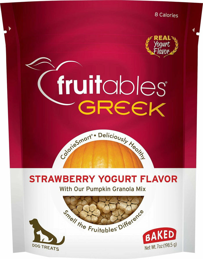 Fruitables Greek Strawberry Yogurt Crunchy Dog Treats - 7 oz Pouch
