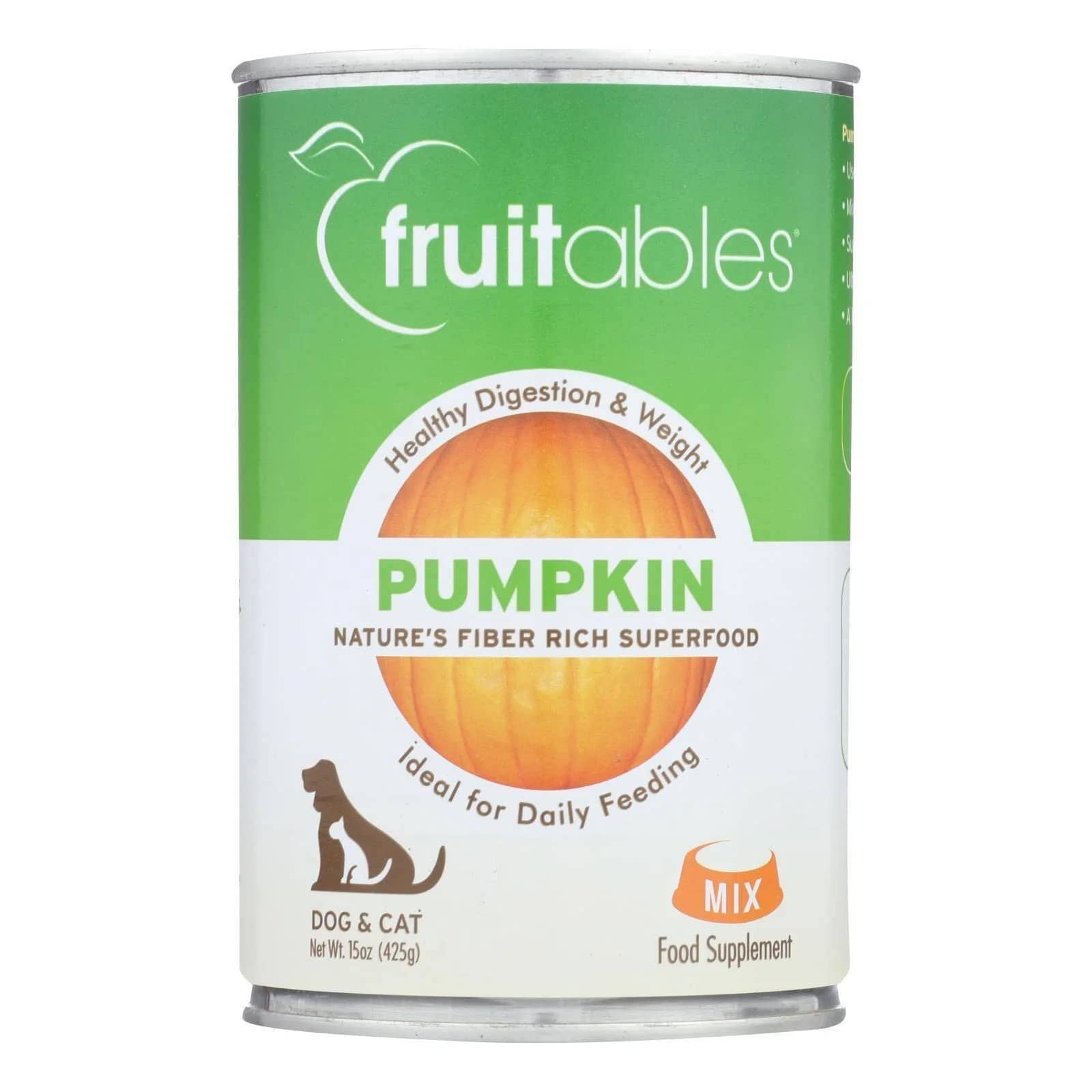 Fruitables Pumpkin Puree Canned Digestive Supplements for Dogs and Cats - 15 Oz  