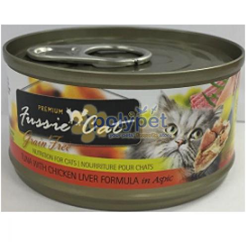 Fussie Cat Premium Tuna with Chicken Liver Formula in Aspic Canned Cat Food - 24/2.82 oz Cans - Case of 1  