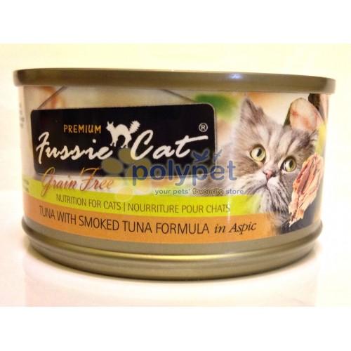 Fussie Cat Premium Tuna with Smoked Tuna Formula in Aspic Canned Cat Food - 24/2.82 oz Cans - Case of 1  