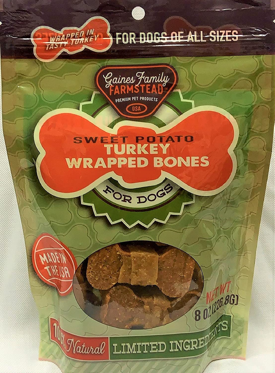 Gaines Family Farm Limited Ingredient Diet Sweet Potato Bone wrapped with Turkey Natural Dog Chews - 8 oz Bag  