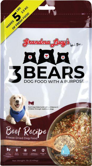 Grandma Lucy's 3 Bears Beef Dog Food Freeze-Dried Dog Food - 1 lb  
