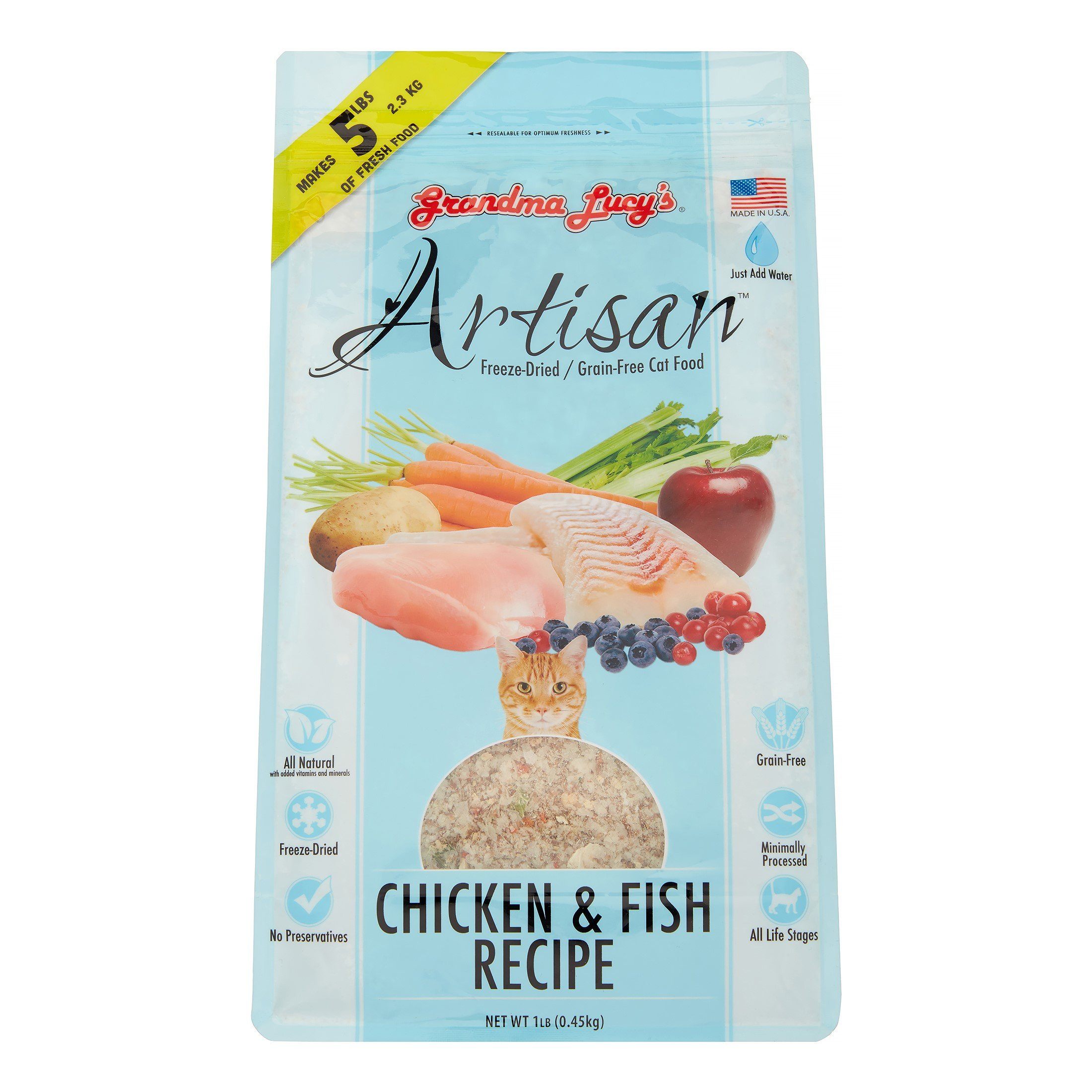 Grandma Lucy's Artisan Grain-Free Chicken & Fish Freeze-Dried Cat Food - 1lb Bag  