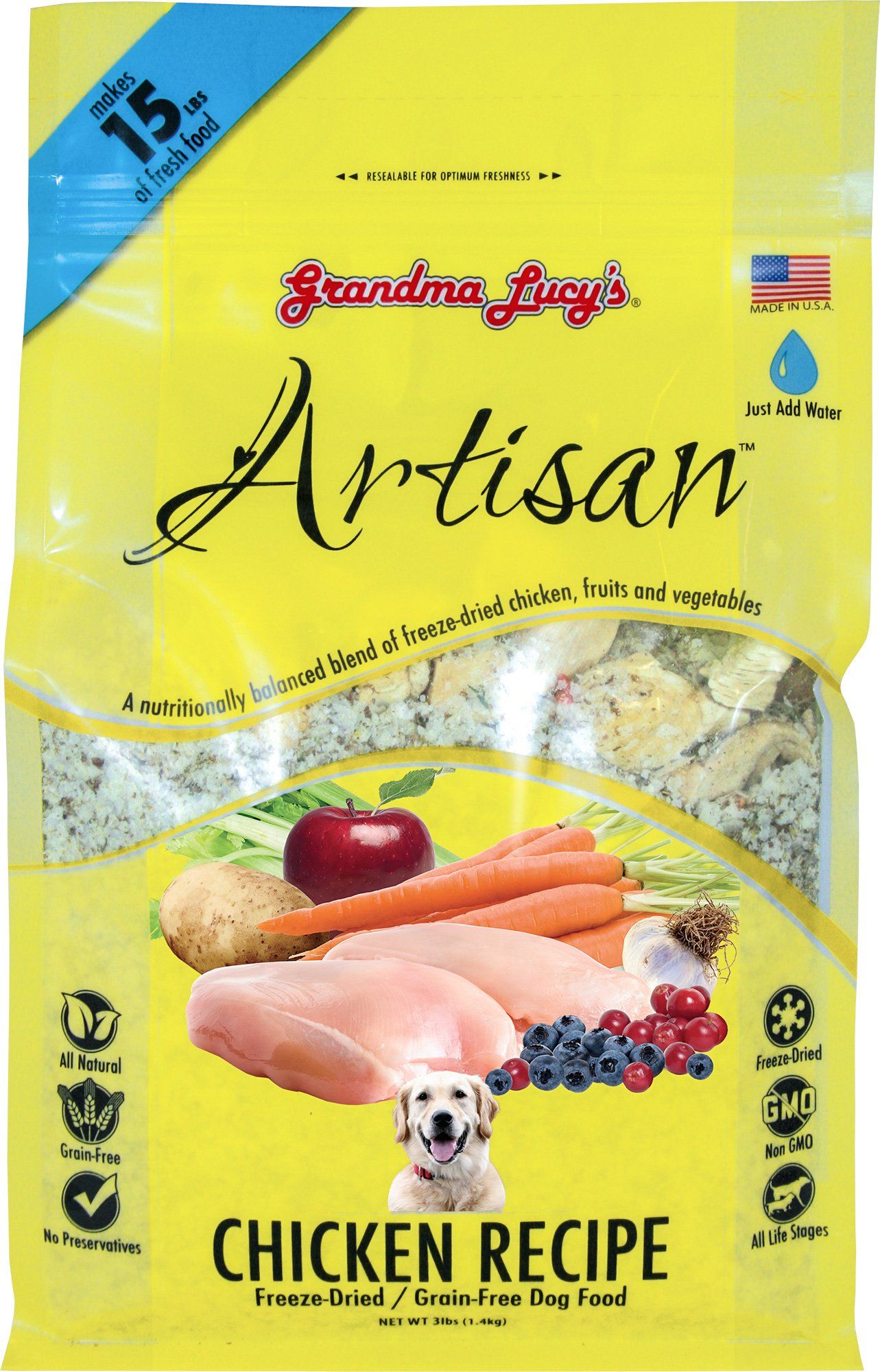 Grandma Lucy's Artisan Grain-Free Chicken Freeze-Dried Dog Food - 3 lb Bag  