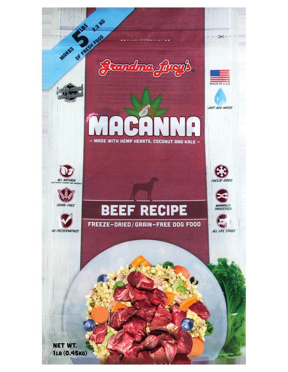 Grandma Lucy's Macanna Grain-Free Beef Freeze-Dried Dog Food - 1 lb Bag  