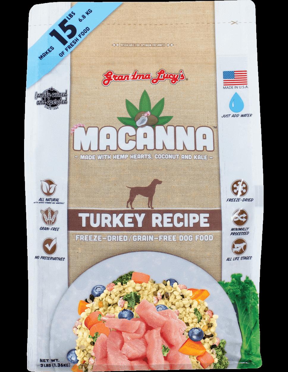 Grandma Lucy's Macanna Grain-Free Turkey Freeze-Dried Dog Food - 3 lb Bag  
