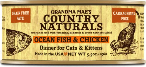 Grandma Mae's Country Naturals Cat Pate Grain-Free Ocean Fish and Chicken - 5.5 Oz - Case of 24  