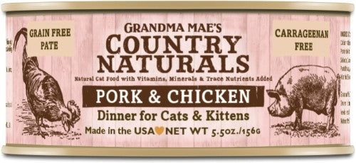 Grandma Mae's Country Naturals Cat Pate Grain-Free Pork Chicken - 5.5 Oz - Case of 24