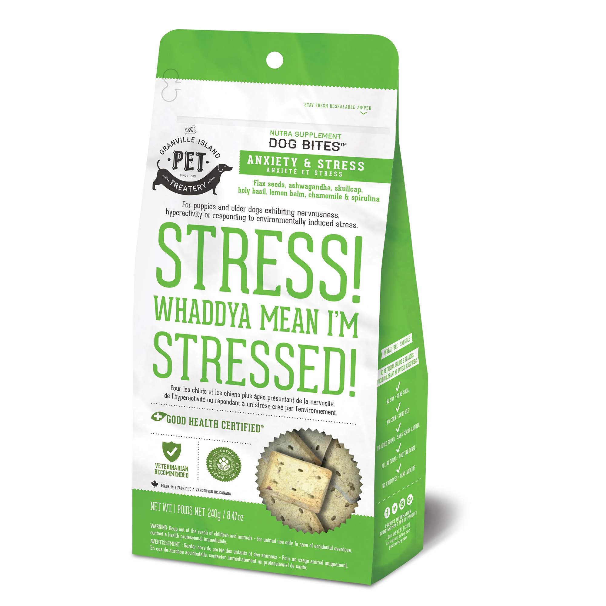 Granville Island Pet Treatery Nutra Treats Anxiety & Stress Dog Treat Supplements - 8.47 oz Bag  