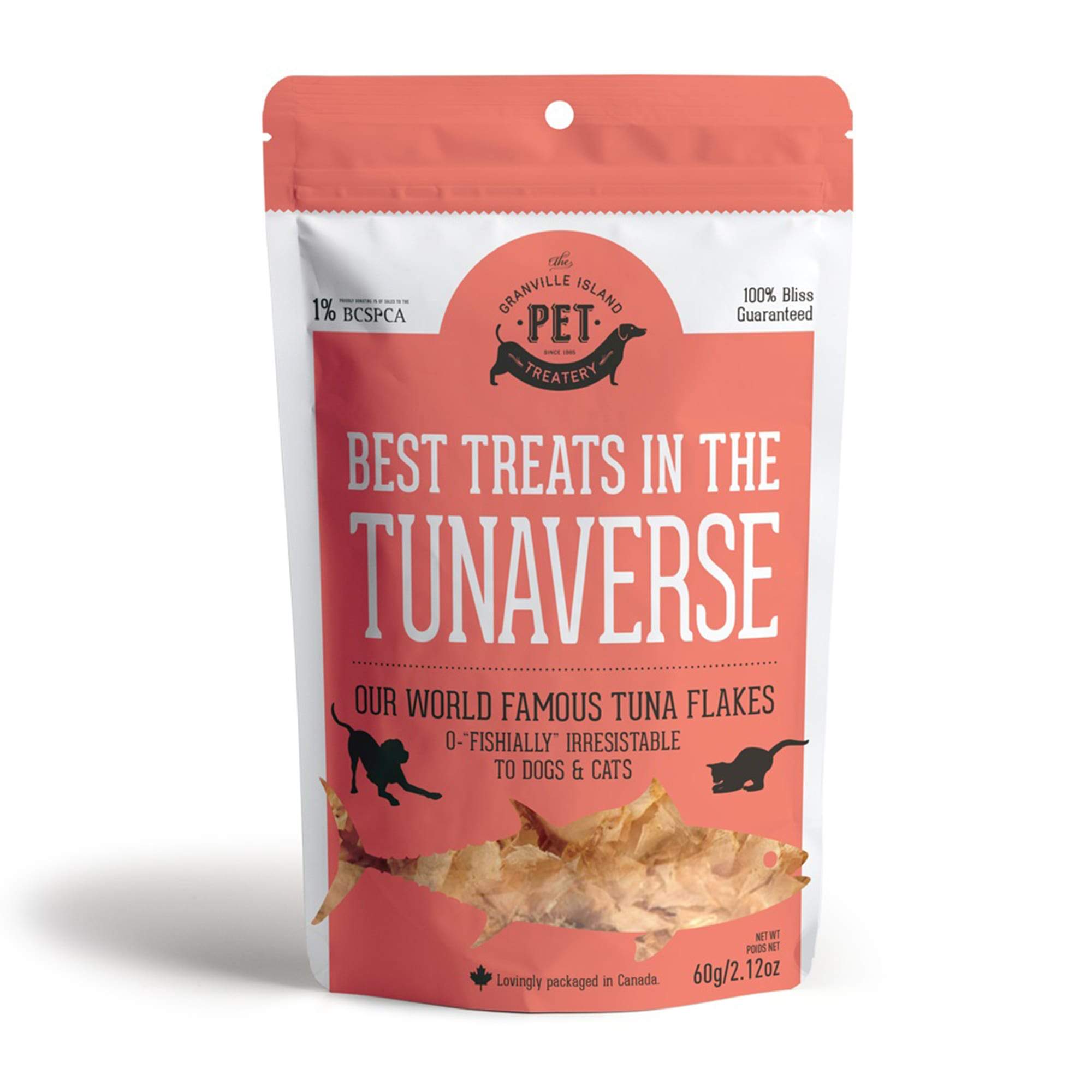 Granville Island Pet Treatery Tuna Flakes Dehydrated Dog and Cat Treats - Large 2.2 oz Bag  