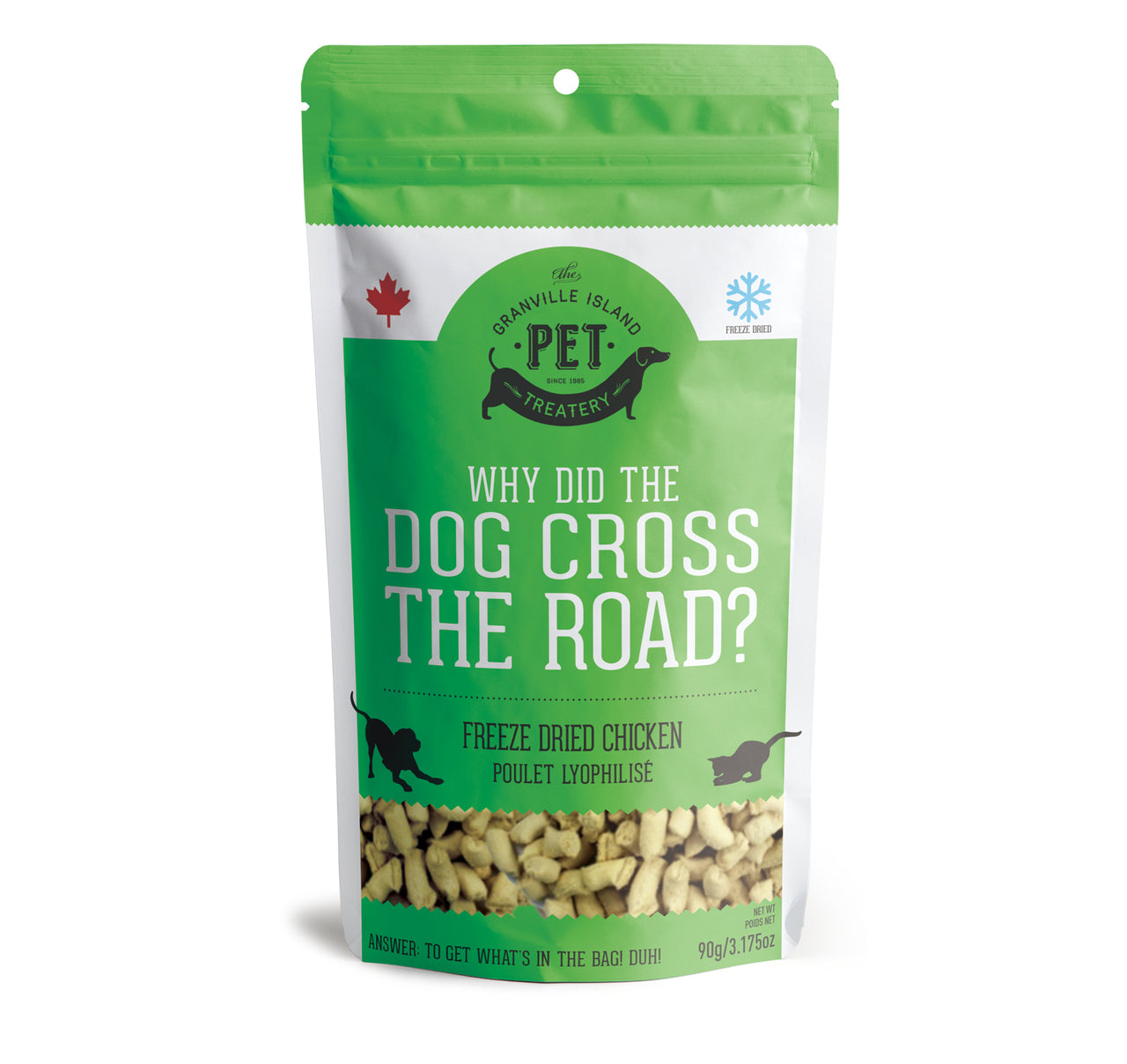 Granville Island Pet Treatery Why Did the Dog Cross the Road? Chicken Freeze-Dried Dog and Cat Treats - 3.17 oz Bag  