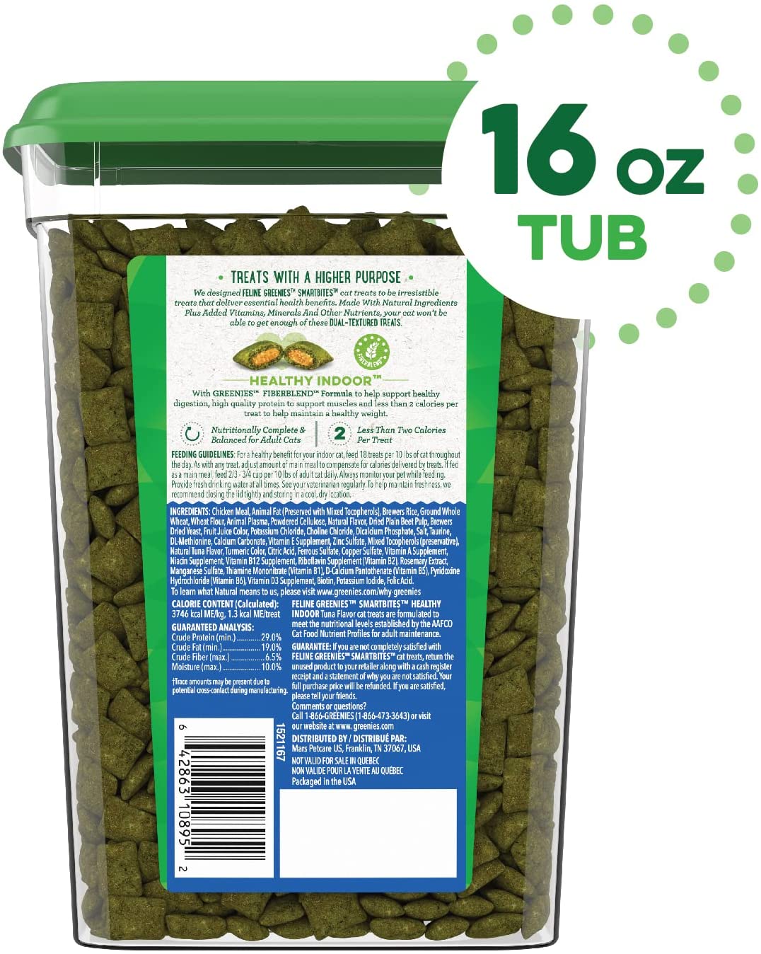 Greenies Feline SmartBites Indoor Healthy Tuna Dental Cat Treats - 16 oz  