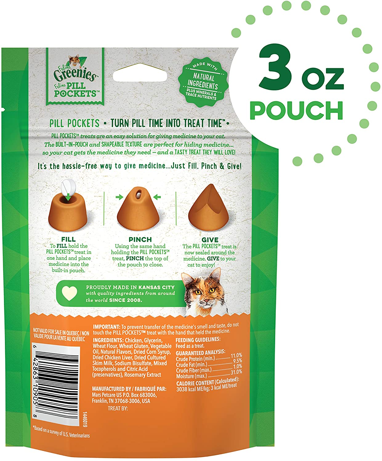 Greenies Pill Pockets for Cats Chicken Treats - 3 oz  