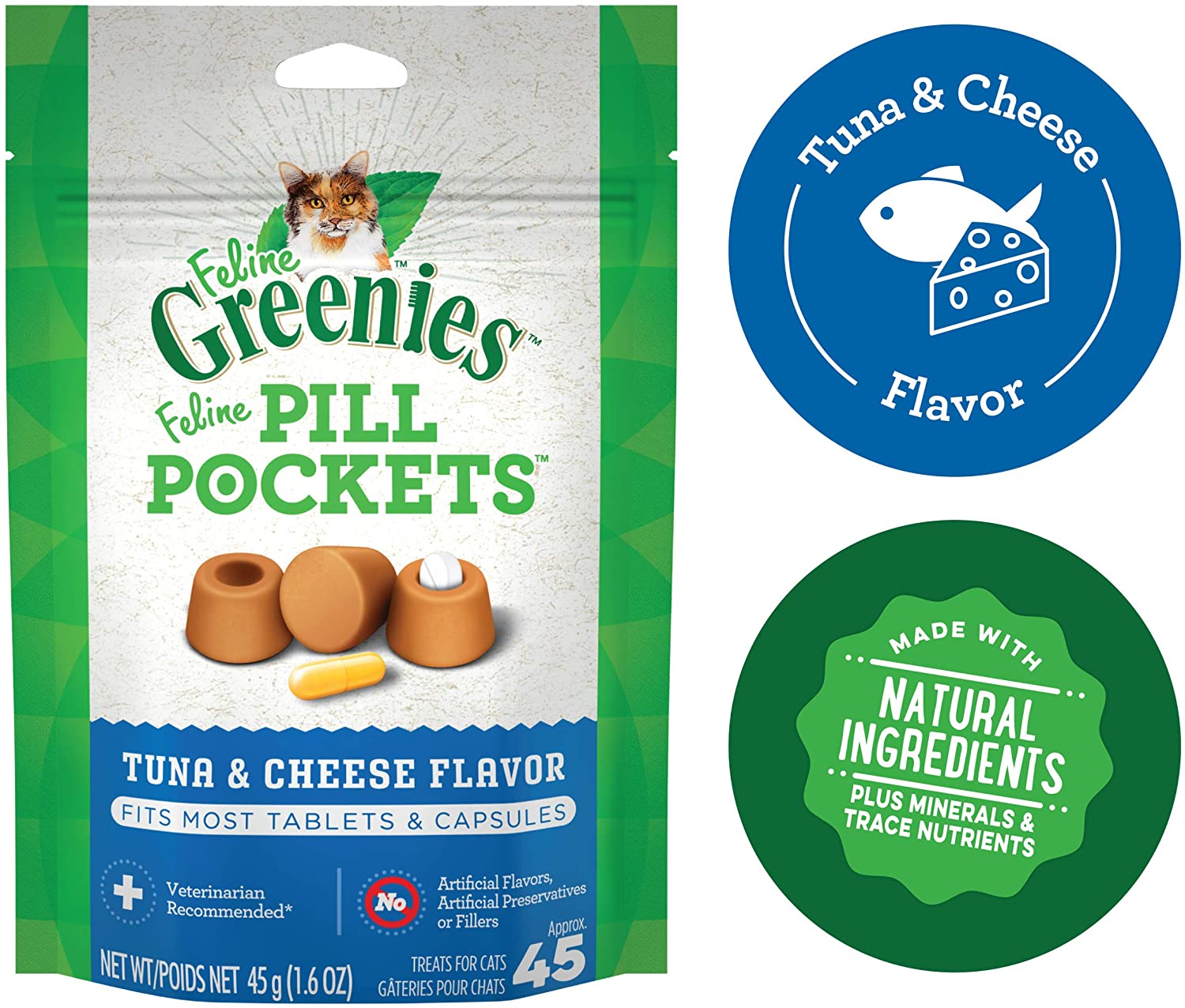 Greenies Pill Pockets for Cats Tuna/Cheese Treats - 1.6 oz - 45 Count  