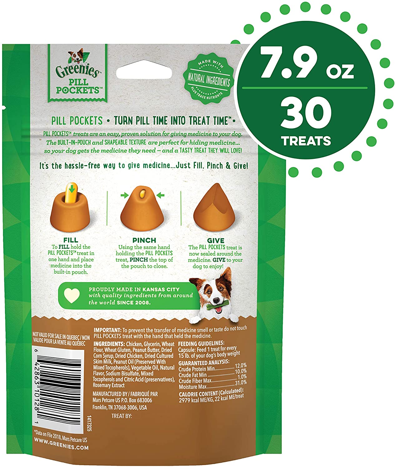 Greenies Pill Pockets for Dogs Peanut Butter Capsule - 7.9 oz - 30 Count  