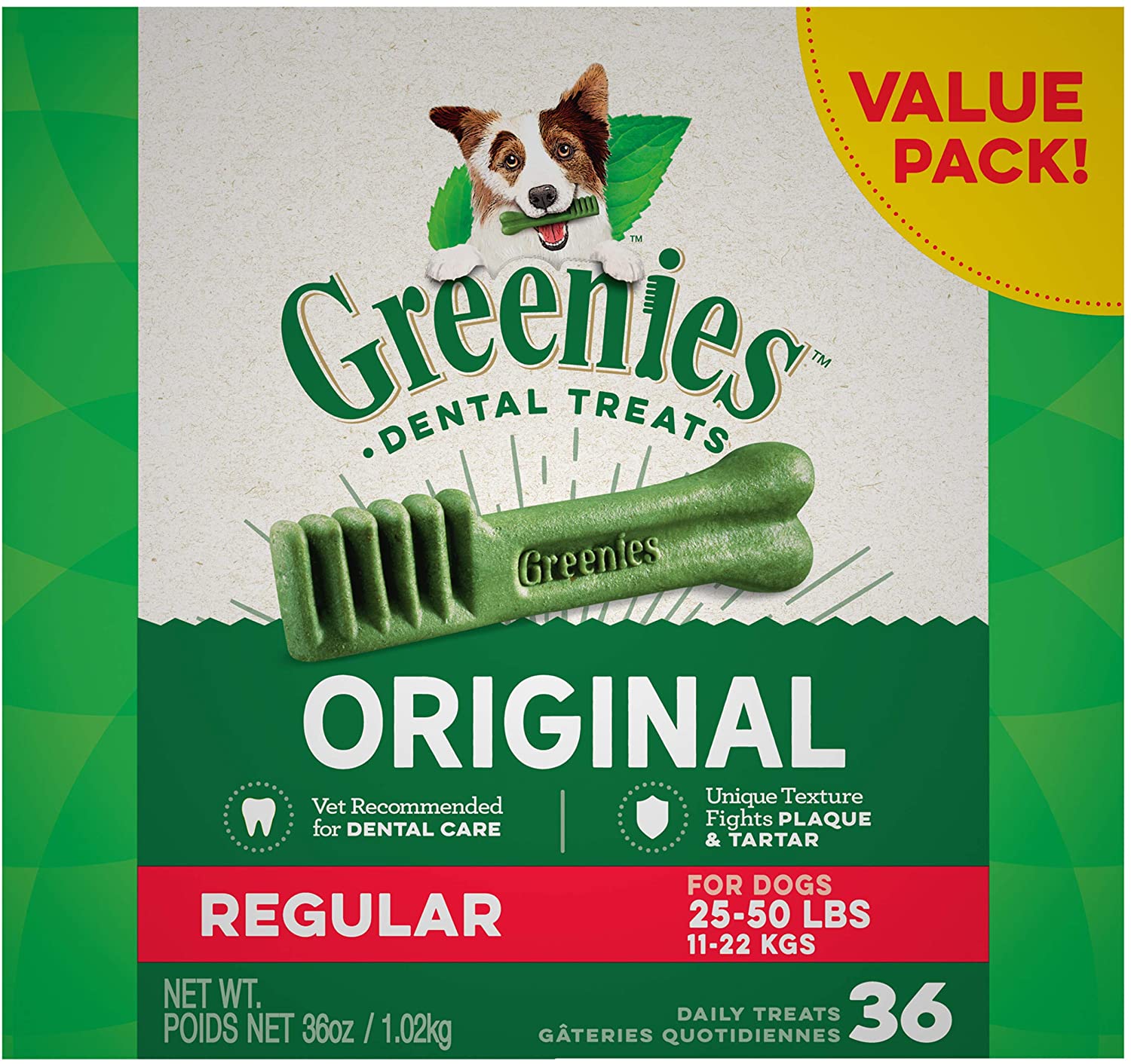 Greenies Regular Value Tub Treat Pack Dental Dog Treats - 36 oz - 36 Count  