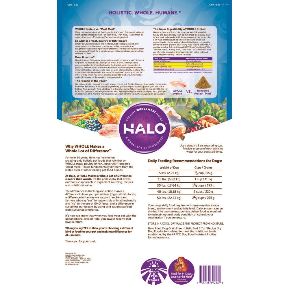 Halo Adult Grain Free Holistic Surf & Turf Recipe Dry Dog Food  