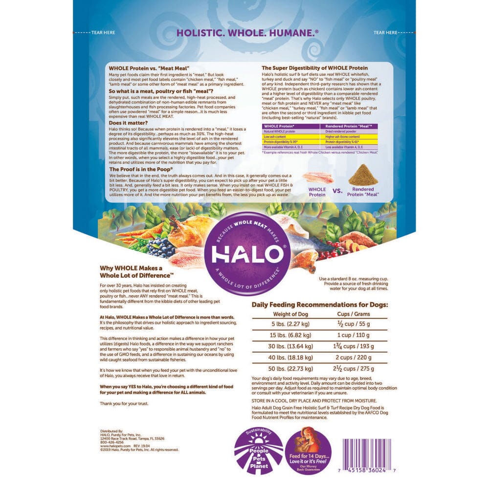 Halo Adult Grain Free Holistic Surf & Turf Recipe Dry Dog Food  