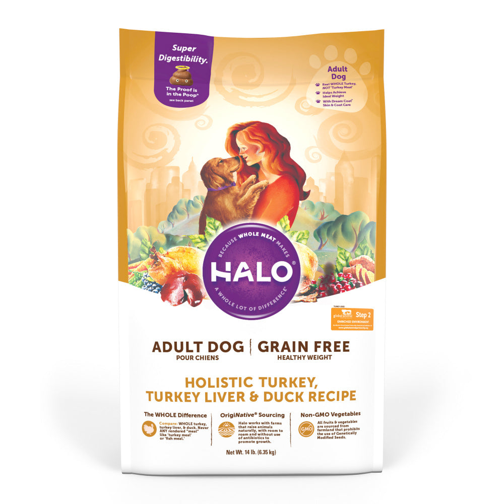 Halo Adult Healthy Weight Grain Free Holistic Turkey, Turkey Liver & Duck Recipe Dry Dog Food  