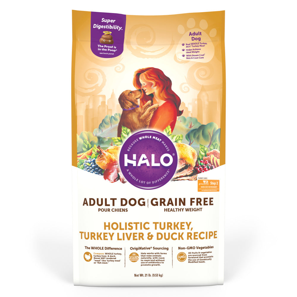 Halo Adult Healthy Weight Grain Free Holistic Turkey, Turkey Liver & Duck Recipe Dry Dog Food  