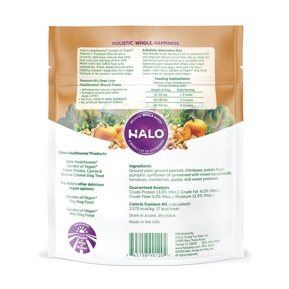 Halo Healthsome Vegan With Peanut 'n Pumpkin Flavored Dog Treats  