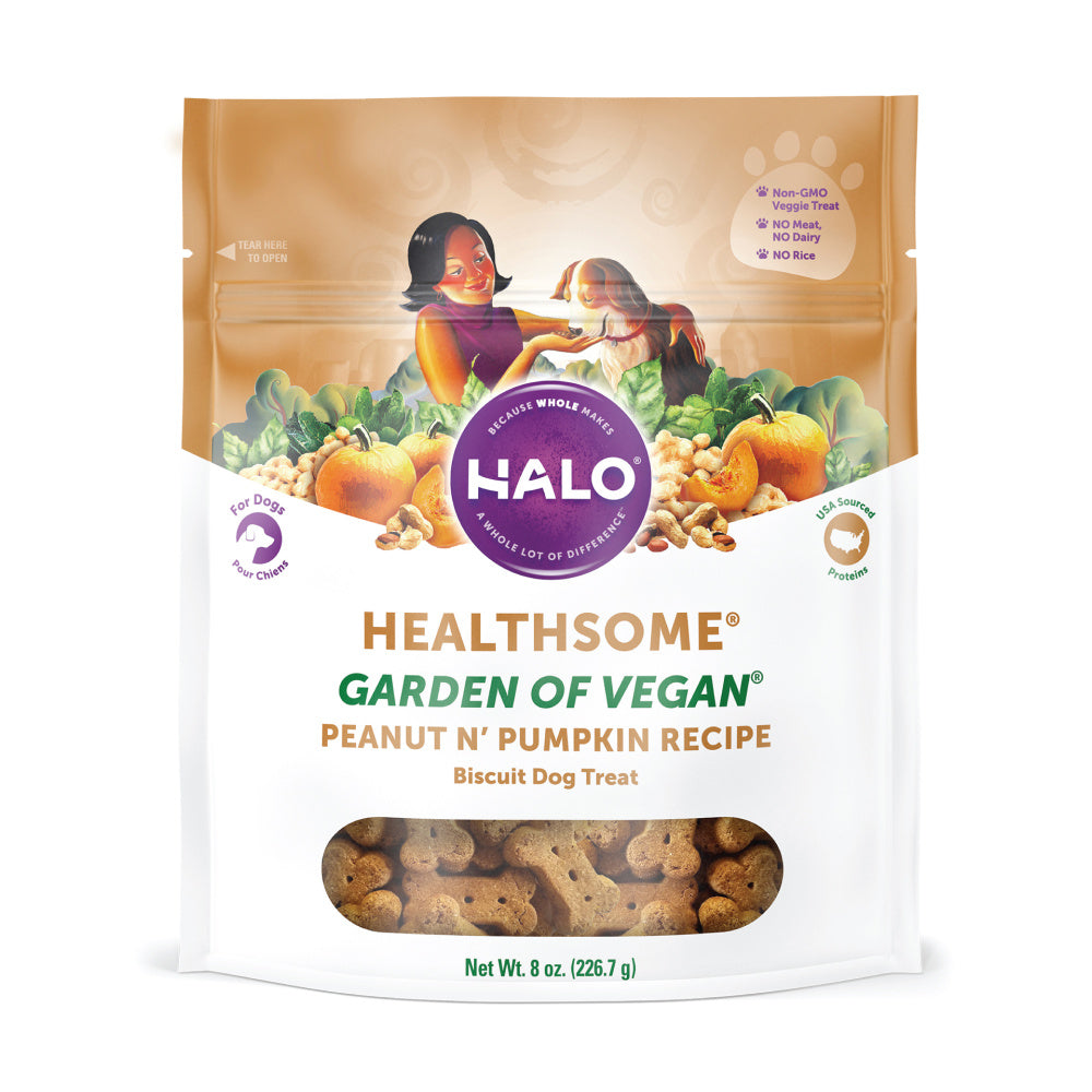 Halo Healthsome Vegan With Peanut 'n Pumpkin Flavored Dog Treats  