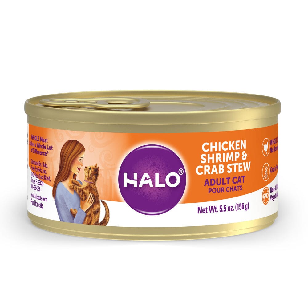 Halo Holistic Grain Free Adult Chicken, Shrimp & Crab Stew Canned Cat Food  