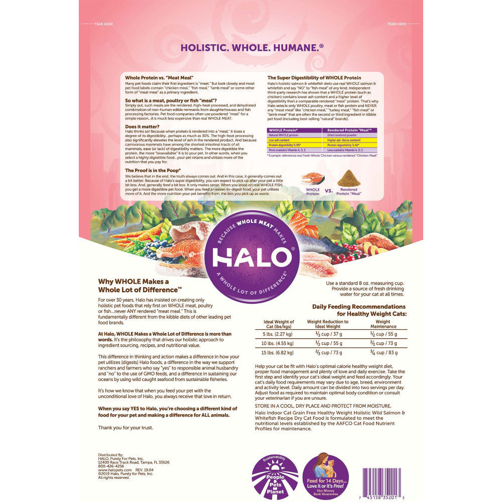 Halo Indoor Grain Free Healthy Weight Holistic Wild Salmon & Whitefish Recipe Dry Cat Food  