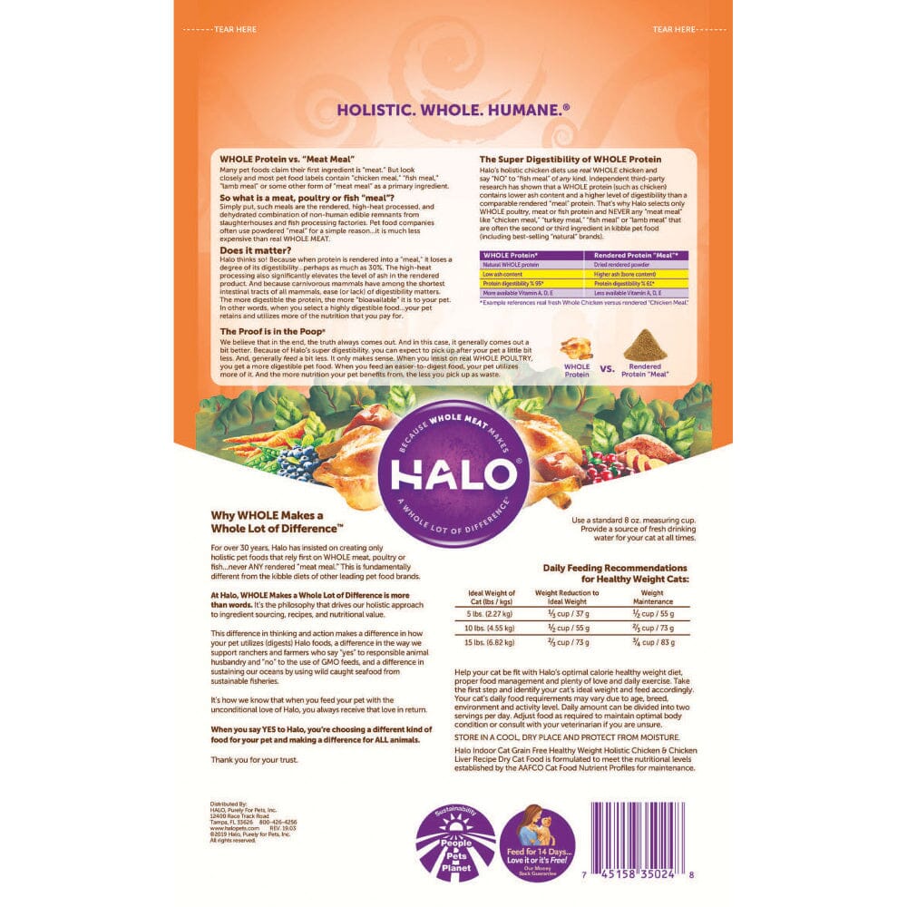 Halo Indoor Grain Free Holistic Healthy Weight Chicken & Chicken Liver Recipe Dry Cat Food  