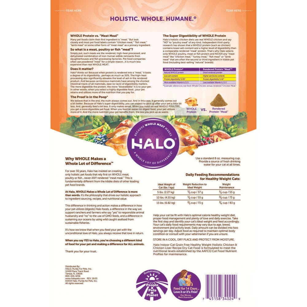 Halo Indoor Grain Free Holistic Healthy Weight Chicken & Chicken Liver Recipe Dry Cat Food  