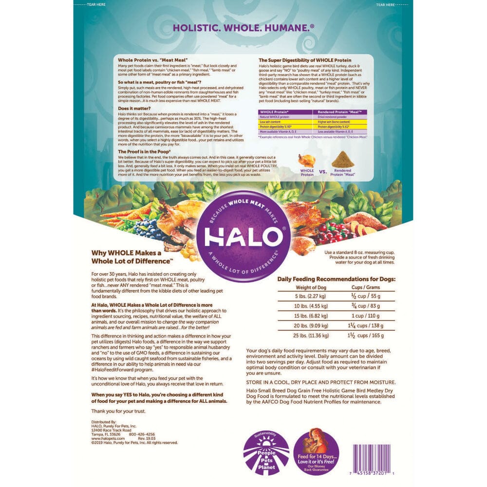 Halo Small Breed Holistic Grain Free Game Bird Medley Dry Dog Food  