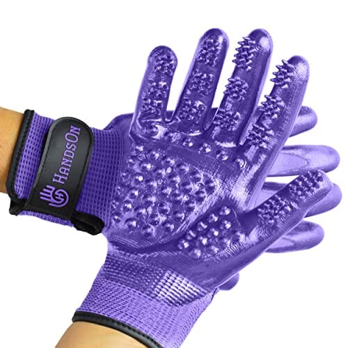 Hands On Pet Grooming & Bathing Gloves - Purple - Medium