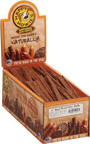 Happy Howie's Beef 6" Beef Woof Stix Natural Dog Chews - 80 ct Case - Case of 1