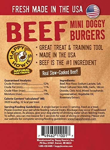 Happy Howie's Beef Burgers Dog Jerky Treats - 2 In - 12 Pack  