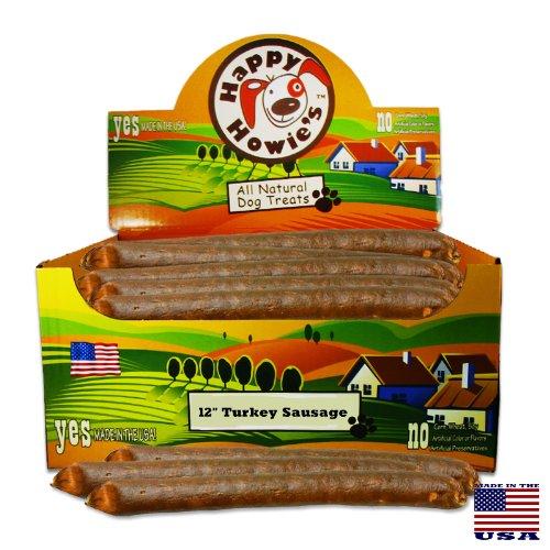 Happy Howie's Deli Style Sausages 12" Jumbo Sausages Turkey Natural Dog Chews - 36 ct C...
