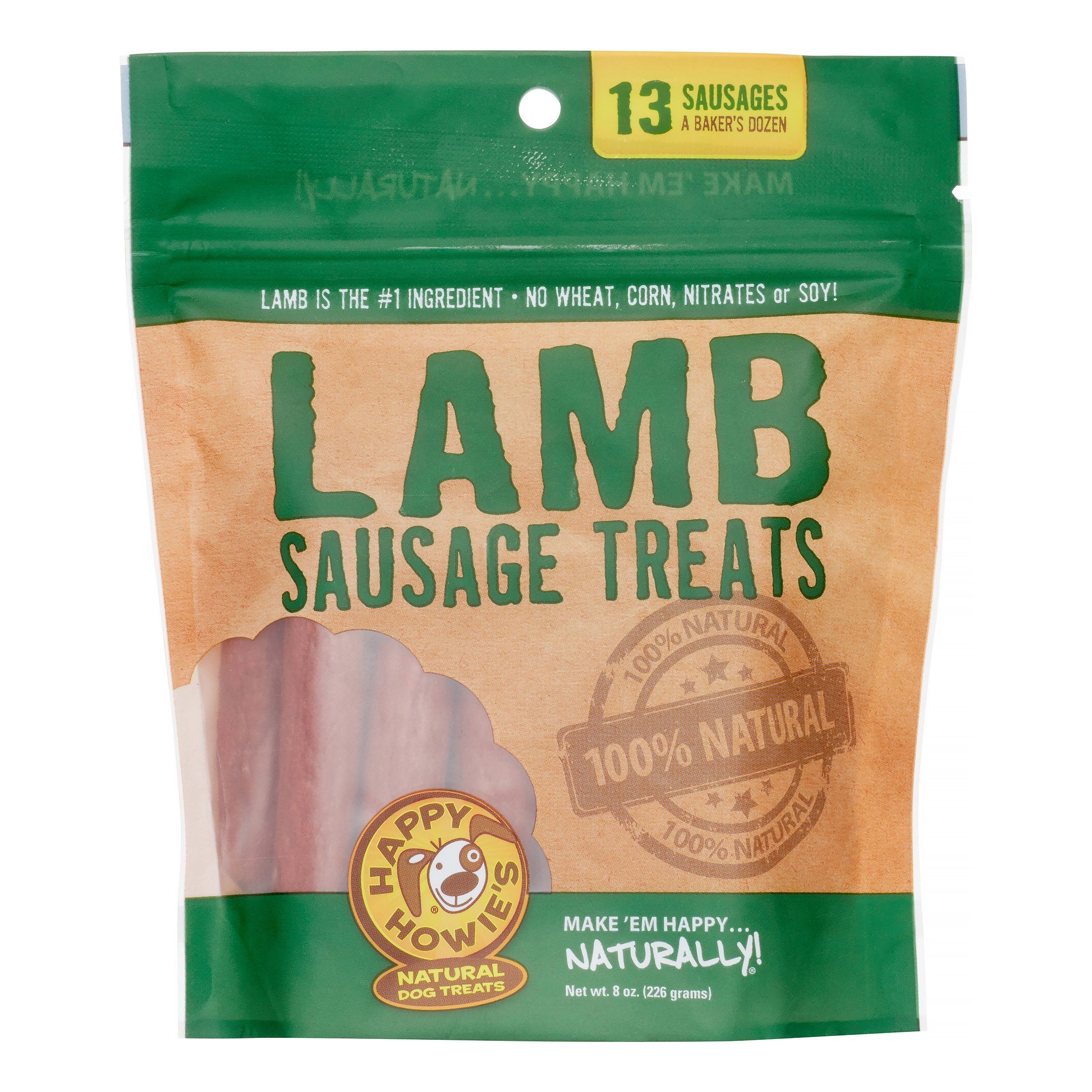 Happy Howie's Deli Style Sausages 4" Sausage Bakers Dozen Lamb Natural Dog Chews - 3.5 oz Bag