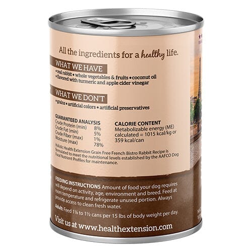 Health Extension French Bistro Rabbit Recipe Canned Dog Food  