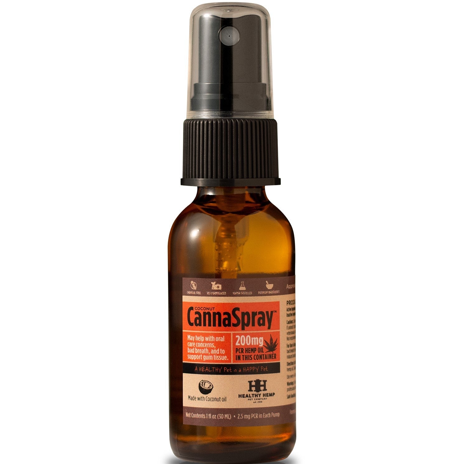 Healthy Hemp 30ml CannaSpray Coconut Oral Health Spray - 200mg Cat and Dog Supplements - 5 oz  