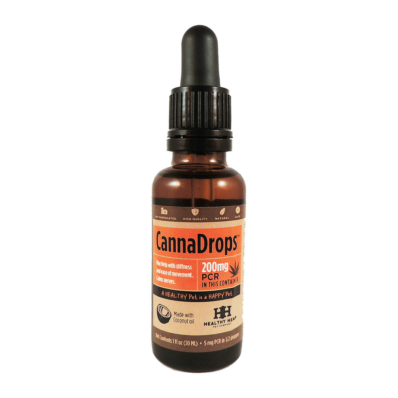 Healthy Hemp CannaDrops Coconut Hemp Oil Drops - 200mg Cat and Dog Supplements - 5 oz  