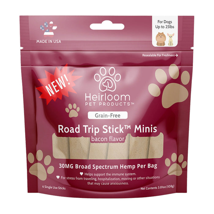 Heirloom Road Trip Stick Bacon Broad Spectrum Hemp over 25lbs Chewy Dog Treats - 15 Cou...