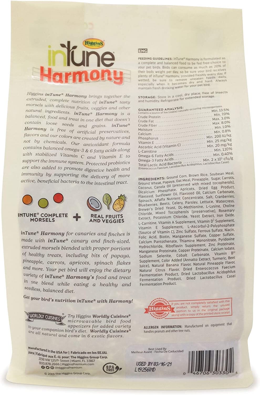 Higgins Intune Natural Harmony Canary and Finch Bird Food - 2 Lbs  