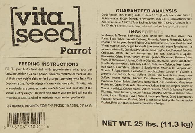 Higgins Nederlands Vita Seed Parrot Bird Food - 25 Lbs  