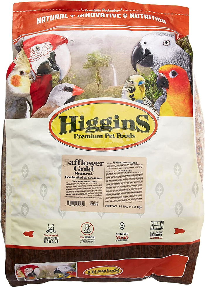 Higgins Safflower Gold Natural Conure and Cockatiel Bird Food - 25 Lbs