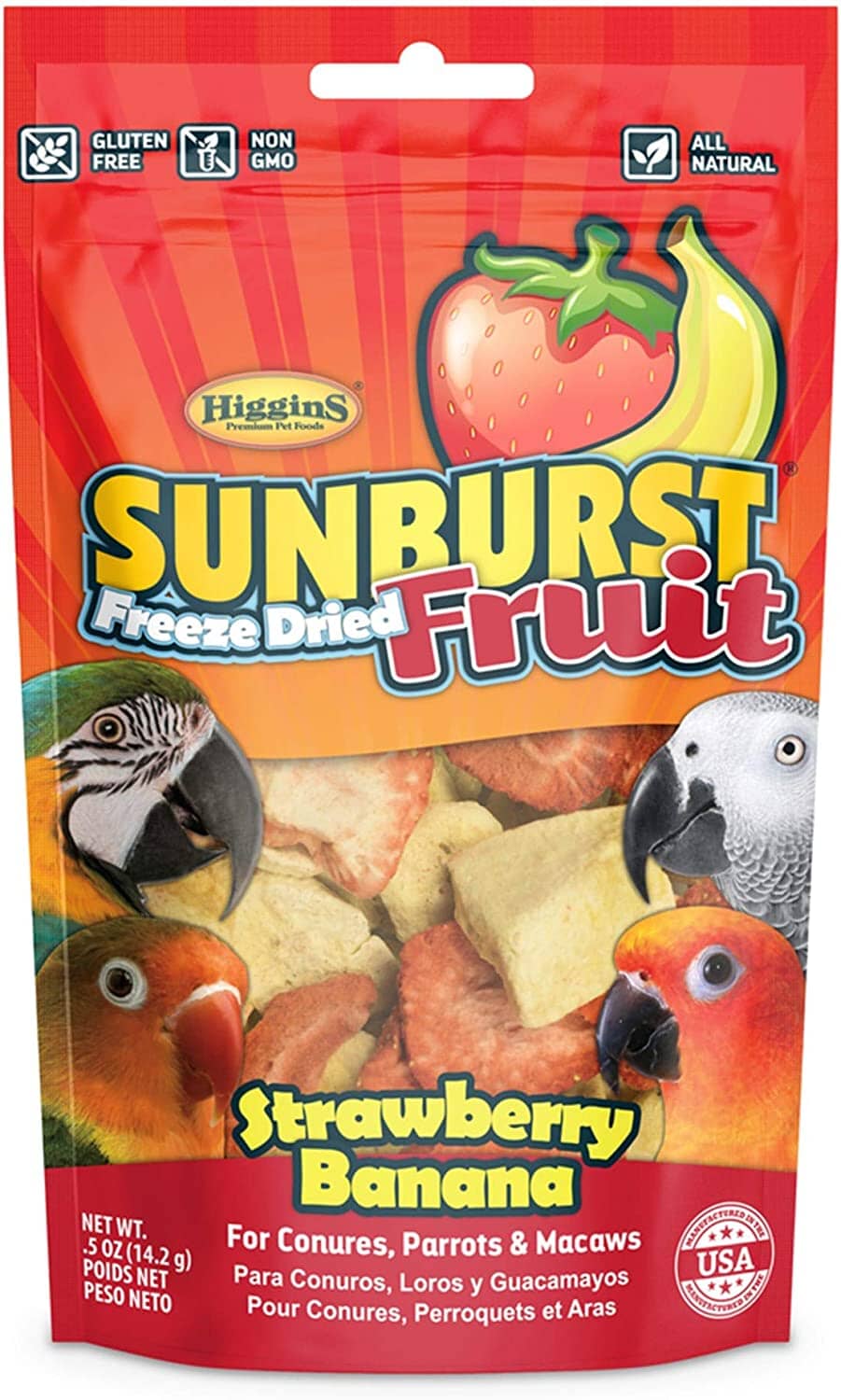 Higgins Sunburst Gourmet Freeze Dried Fruit Strawberry Banana Bird Treat Sticks - 0.5 Oz  