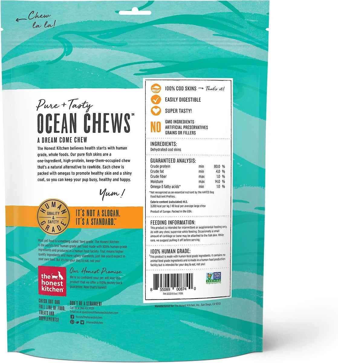 Honest Kitchen Dog BEAMS Ocean Chews Cod - Large - 5.5 Oz  