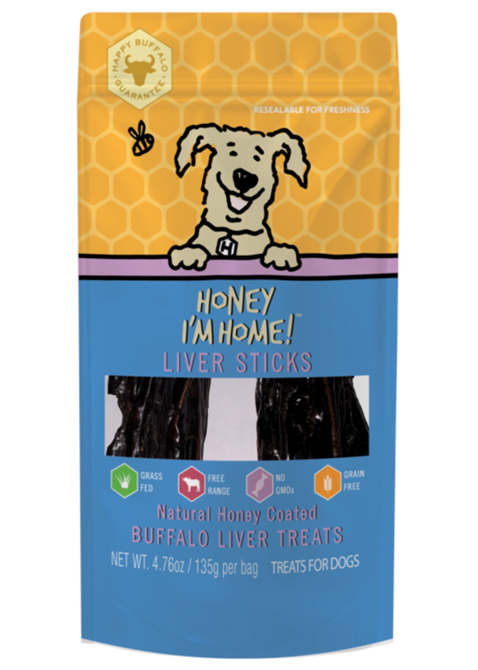 Honey I'm Home! Liver Sticks Natural Honey Coated Buffalo Liver Grain-Free Dog Treats, 4.76-oz bag  