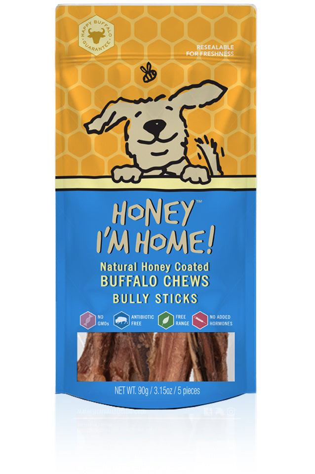 Honey I'm Home Natural Honey Coated Bully Sticks Buffalo Dog Chews  