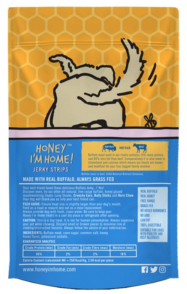 Honey I'm Home Natural Honey Coated Jerky Strips Buffalo Dog Treats  